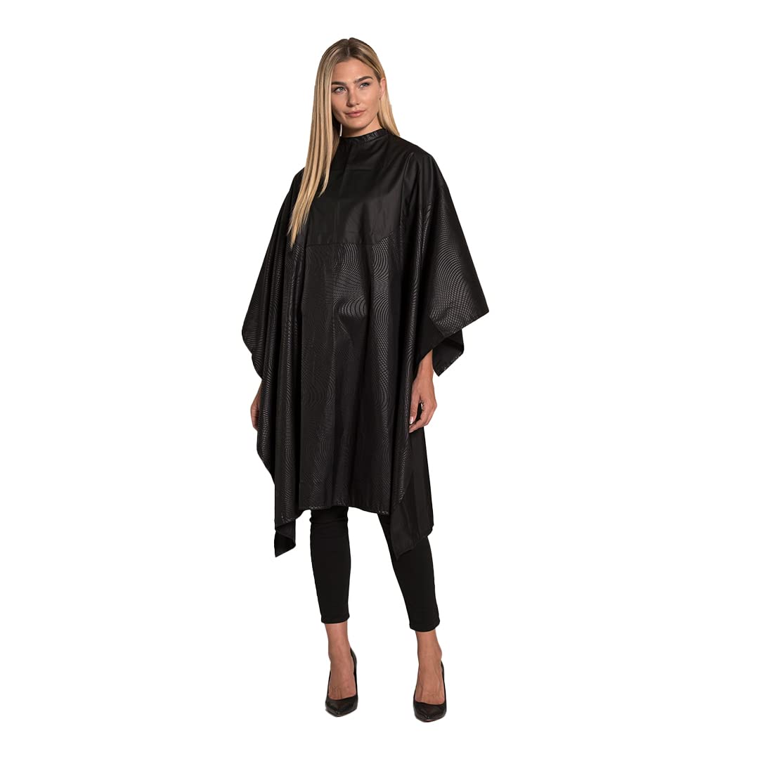 Signature Cosmix Coloring/Styling Cape with Chemical-Proof Panel, Lightweight, Chemical Resistant Fabric, Embossed Pattern, Snap Closure at Neck, Generous 54 x 60 Inch Size, Black