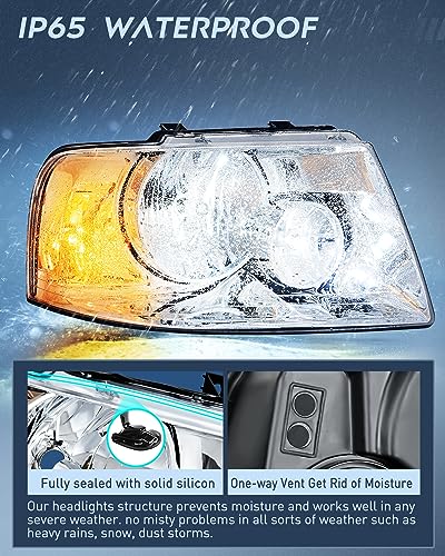 Image of Nilight Headlight Assembly Compatible with 2003 2004 2005 2006 Ford Expedition Headlamps Replacement Chrome Housing Clear Reflector Lens Driver and Passenger Side