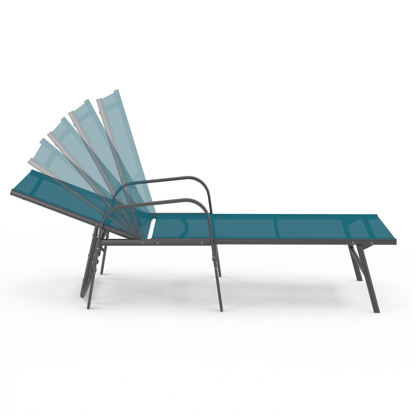 IDMarket - Lot de 2 transats de Jardin inclinables Fidji en Acier Gris Anthracite et Toile Bleu Canard