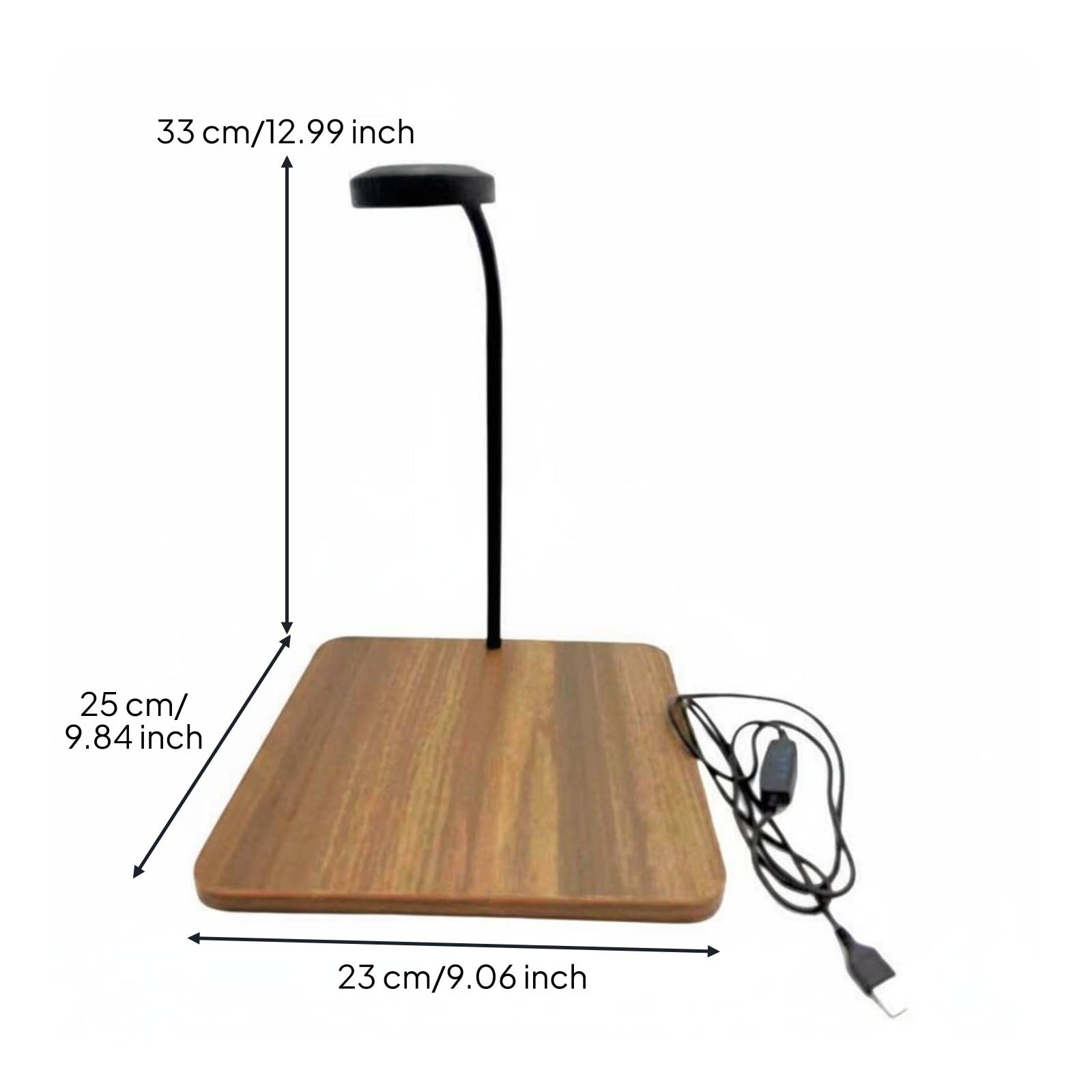 Lampe Aquarium LED Lampe Plantes Aquarium Éclairage Bureau Lumière USB Col Flexible Base Bois Changement d'Ambiance Facile Adaptée aux Petits Bacs, Noyer, Moyen