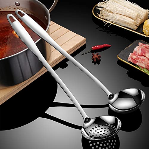 Soup Serving Ladle Big Soup Spoon Stainless Steel Heavy Duty Soup Ladle Colander with Attractive Mirror Finish, Perfect for Hotpot Stirring, Serving Soup, Deep Wide Enough 2PCS (12 inch) - Thumbnail 6