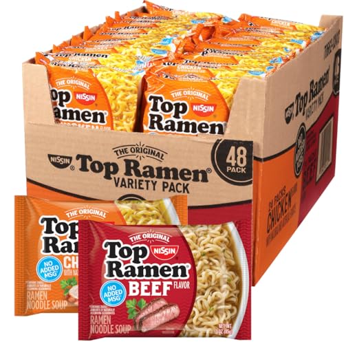 Image of Nissin Top Ramen Noodles, Chicken and Beef Soup, Variety Pack, 3 Ounce (Pack of 48)