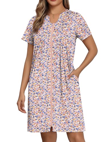 Ekouaer Women Zipper Robes Knit Short Bathrobe Lightweight House Coat with Pockets Soft Nightgown