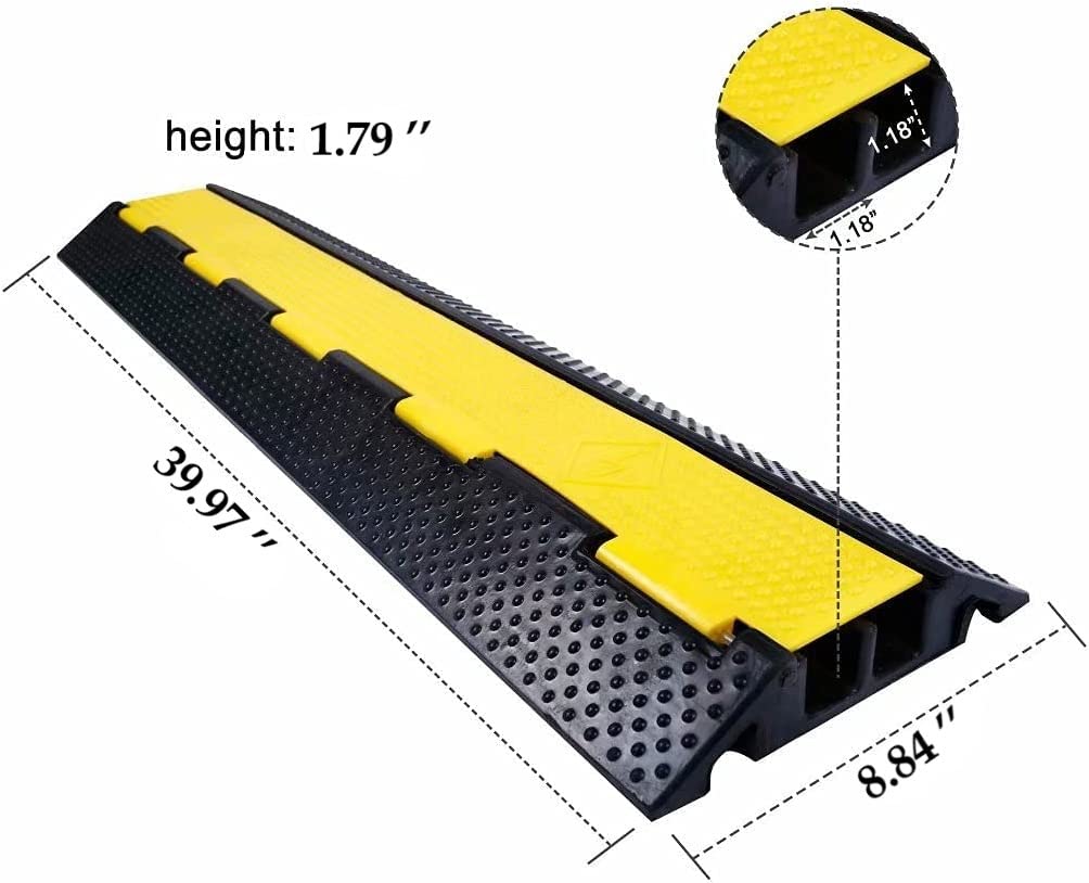 BWKJMY Protector de Cable de Suelo de 2 Canales, Capacidad de Carga de 10000 Libras con Tapa de plástico Amarillo, Protector de Cable al Aire Libre para Garaje, Carretera, rampa