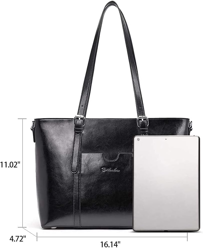 BOSTANTEN Women Leather Laptop Tote Office Shoulder Handbag Vintage Briefcase 15.6 inch and Women Leather Wallet RFID Blocking Small Bifold Zipper Pocket Wallet