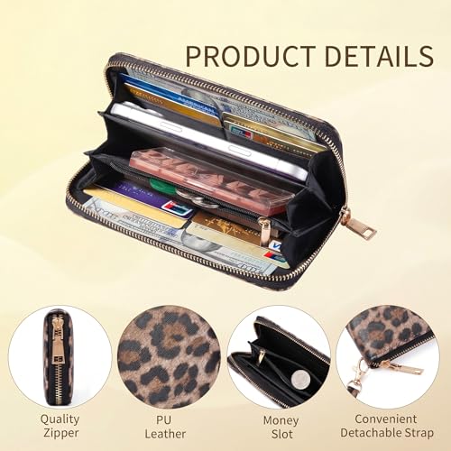 Image of Checkered Cow Print Wallet For Women Skull Goth Frog Butterfly Turtle Ladies Cluth Wristlet Wrist Strap Long Purse Zip Around Card Holder