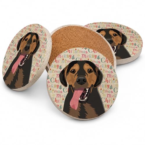 Caroline's Treasures Rottweiler Black and Tan #4 Christmas Large Sandstone Coasters Pack of 4 Absorbent Round Coasters Decor Gifts for Men or Women, 4 in, Multicolor