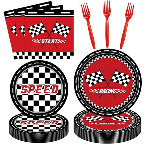 FVEOCR 80Pcs Racing Theme Party Plates and Napkins Speed Party Supplies Race Car Birthday Party Supplies Racing Car Tableware Set Speeding Theme Decoration Serves 20