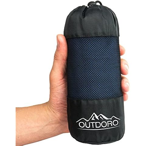 Outdoro Hüttenschlafsack, Ultra-Leichter Reise-Schlafsack - nur 350 g aus Reiner Baumwolle mit Kissen-Fach - dünn & klein - Inlett, Travel-Sheet Cover