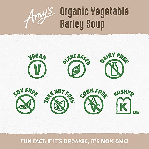 Image of Amy's Soup, Vegan Vegetable Barley Soup, Low Fat, Made With Organic Tomatoes, Carrots and Celery, Canned Soup, 14.1 Oz (Pack of 5)