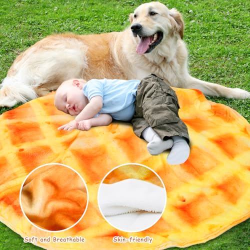 Image of Waffles Blanket, Tortilla Blanket for Adults and Kids, Funny Food Throw Blanket, Novelty Gifts for Everyone, Soft Throw Blanket for Bed Couch or Travel - 71 inchs Waffle