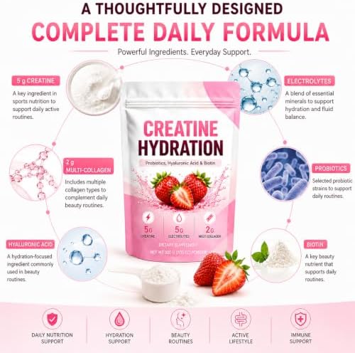 THYROCORE Creatine Hydration Powder for Women with 5 g Creatine, Electrolytes & 2 g Multi-Collagen, Hydration, Immune Support & Glowing Skin, Strawberry Flavor, 7.05 oz - 1