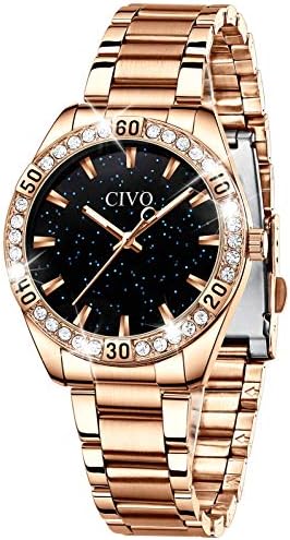 CIVO Ladies Watch Stainless Steel Starry Sky Designer Analogue Waterproof Luminous Fashion Stone Dress Wrist Watch