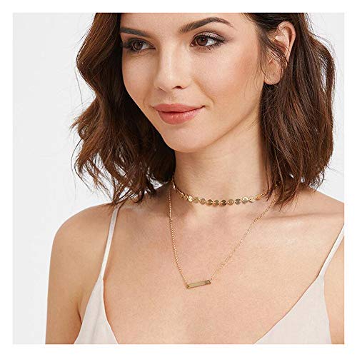 Preisvergleich Produktbild Anglacesmade Mehrschichtige Choker-Halskette Gold Disc Choker Bar Charm Anhänger Halskette Mehrschichtige Station Kette Bohemia Schmuck für Damen und Mädchen