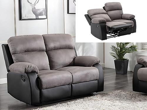 Vente-unique Relaxsofa 2-Sitzer - Microfaser & Kunstleder - Grau & Schwarz...