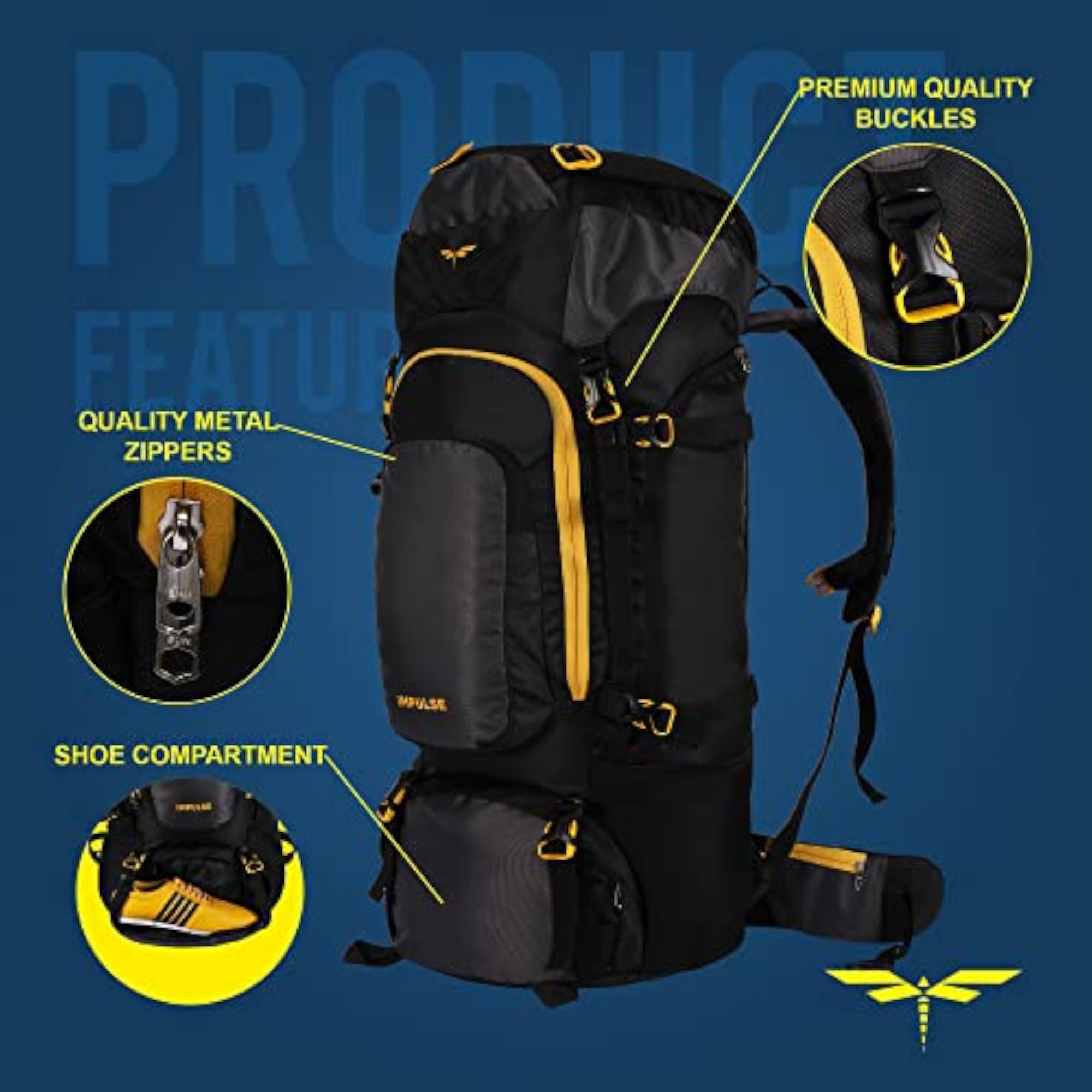 75L Travel Rucksack for Men with 3-Pocket Design
