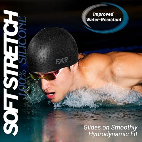 Image of Swimming Cap for Men, Women & Kids 6-14 Boys Girls |100% Silicone Swim Cap for Long Hair| Indian Head Size Cap Comfort (Dark Night, Embossed)