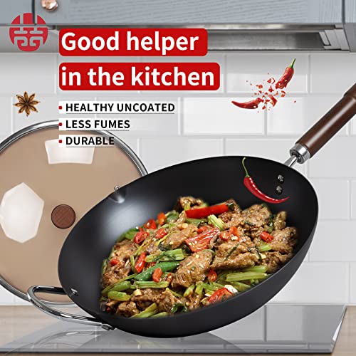WANGYUANJI-Carbon-Steel-Wok-Pan1259-Woks-and-Stir-Fry-Pans-with-Glass-LidChinese-Wok-Flat-bottom-Iron-wok-for-Induction-Electric-Gas-Halogen-All-Stoves-Practical-Gift