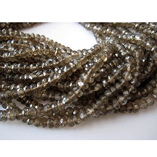 LKBEADS 1 sznur naturalny kolor kwarc dymny, kwarc koralik, mikro fasetowane okrągłe koraliki, 4 mm koraliki, 35 cm
