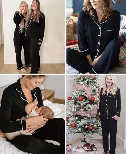 Image of Women's Pajama Sets Long Sleeve Sleepwear Button Up Shirt With Pajama Pants Soft Pjs Lounge Sets