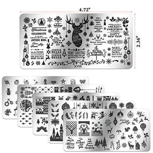 Mwoot 6 pcs Weihnachten maniküre Stempel schablonen, Christmas Nail Art Plates Stamping Nagel Bildstempel Schablone Metallplatten Nagel Tattoo – Bild 3