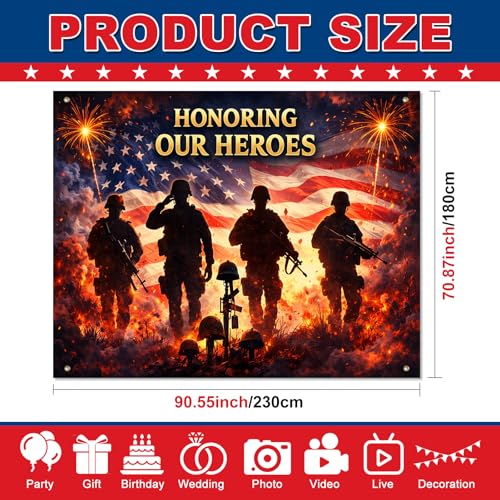 Image of BlissYard Veterans Tribute Backdrop Military Appreciation Decorations Honoring Our Heroes Patriotic Banner 8x6ft Veterans Day Appreciation Decor 4th of July Independence Day Party Decoration
