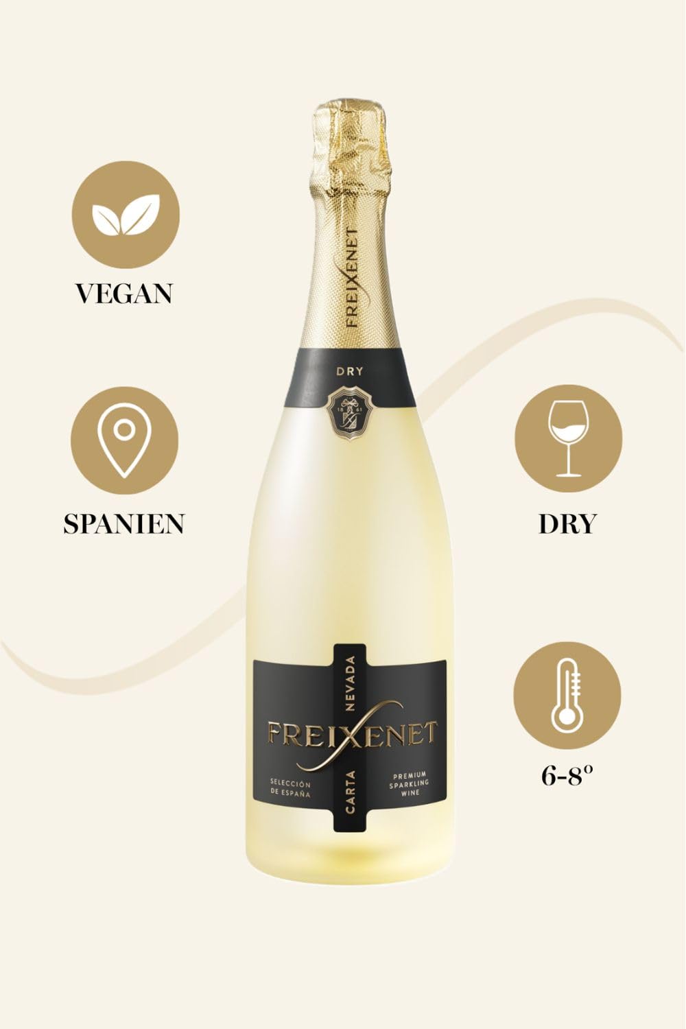 Freixenet Carta Dry (6 x 0,75 l) – Trockener Schaumwein aus Spanien mit Mirabellen-, Zitrus- und Blumennuancen, aus Macabeo und Chardonnay, zu Käse oder Desserts