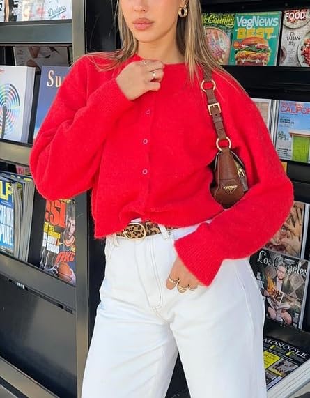 NUFIWI Women Y2k Knit Crop Cardigan Button Down Open Front Lightweight Shrug Sweater Long Sleeve Knitted Cropped Outwear2