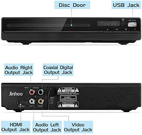 DVD Player for TV with HDMI/ AV Output, USB Input, Remote Control, All Region Free DVD CD Disc Player, HD 1080P Supported Built-in PAL/NTSC System