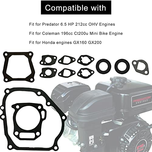 ZAMDOE Dichtungssatz für Honda GX160 GX200 Motoren für Predator 212cc für Coleman Ct200u, mit Zylinderkopf Ventildeckel Vergaser Schalldämpfer Kurbelgehäusedichtung Simmerringe