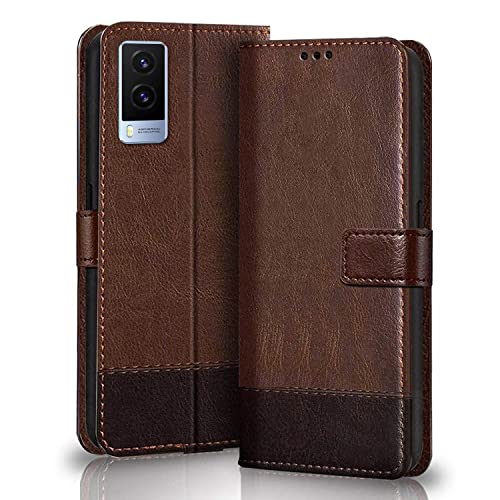 Image of Winkel Premium Vegan Leather Dual Flip Magnetic Mobile Cover Case | Kickstand & Card Holder | 360 Degree Grip Protection| Wallet Type with Magnetic Closure for VIVO V21E 5G -(Brown with Coffee)