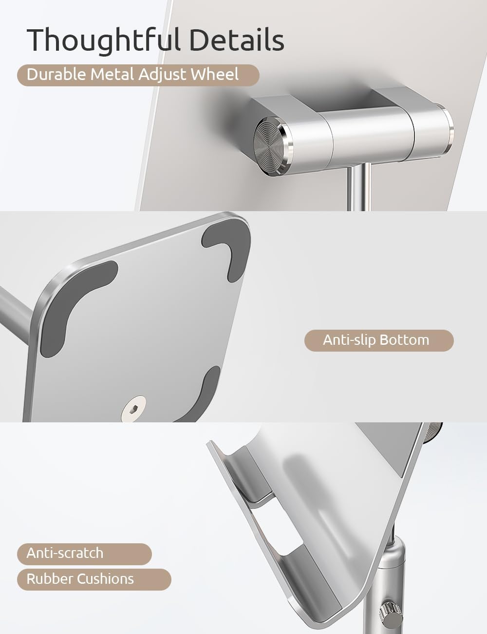 Tablet Stand Height Angle Adjustable, Eye-Level Desktop iPad Stands Tablet Holder for Home Office, Cradle Dock for iPad Pro 12.9, Air Mini 4, Kindle, E-Reader, Nexus, iPhone (4-13'') Silver