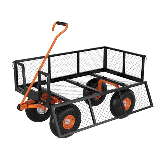 Garvee Steel Garden Cart, 500 LBS Capacity Utility Outdoor Wagon, Heavy Duty Mesh Garden Metal Wagon with Removable Sides, Flexible Handle and 10' Tires for Yard, Lawn, Garden