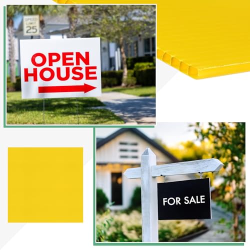Image of M METERXITY 2-Pack Corrugated Plastic Sheets, 16 Inch x 16 Inch Waterproof Blank Corrugated Poster Board Yard Signs for Garage Sale /Office /Classroom /Party /Lawn Sign Road [3mm Thick, Yellow]