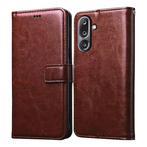 Amazon Brand-Solimo Flip Leather Mobile Cover (Soft & Flexible Back case) for Samsung Galaxy M36 5G / F36 5G (Brown)