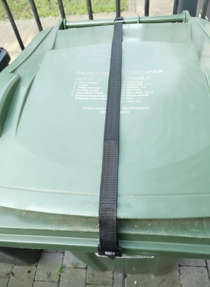 2 szt. Pokrywa kosza na śmieci na kółkach, regulowane zabezpieczenie, czarne klipsy do paska, zamek 120/240 l, ochrona przed wiatrem, burzą, zwierzętami,