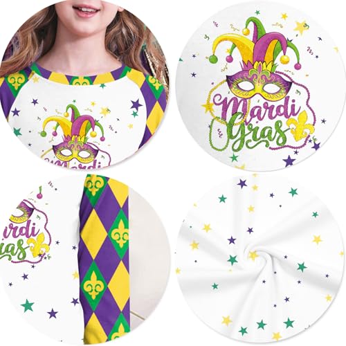 Image of Mardi Gras Shirt for Kids: Toddler Boys Girls Mardi Gras Long Sleeve Happy Carnival Outfits Mask Graphic Tee 4-12 Years