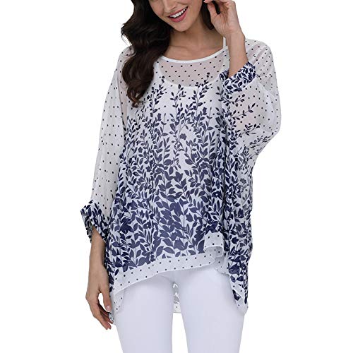 Image of Ckikiou Plus Size Batwing Flowy Semi Sheer Chiffon Blouse Tunic for Women Summer Floral Print Boho Beach Cover ups