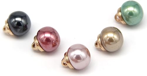 Miniatura 7 de Botones redondos de perlas de imitación negras de 0.394 pulgadas con vástago de metal dorado, para ropa, camisas, faldas, vestidos de novia,
