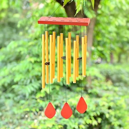 Image of ZAICUS Wind Chimes for Home - Yellow Metal Pipes with Wooden Danglers | Home Decor Items for Balcony, Garden & Living Room