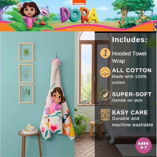 Image of Dora The Explorer Kids Super Soft Bath /Pool /Beach Soft Cotton Terry Hooded Towel Wrap, 24 in x 50 in, (Officially Licensed Product) by Franco