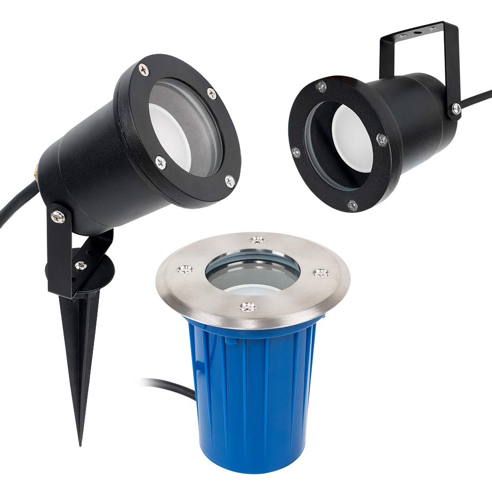 MiniSun | Modern 3 in 1 Ground/Wall/Spike Outdoor Lights in a Black Finish | Outdoor Wall Lights, Home Décor & Improvement Essential | Pack of 8 | Includes Bulb [3000K Warm White] | Mains Wired