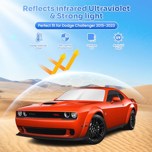 Image of Canvcle Window Shades for 2015-2023 Dodge Challenger Accessories Windshield Sun Shade Side Rear Window Covers Sunshade Sun Visor Shield Privacy Protection for Camping Keep Vehicle Cool Black 6PCS