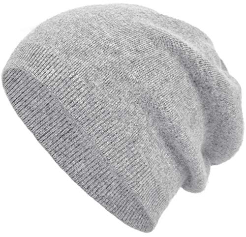 Unisex Warm Cashmere Blending Beanie - Soft & Luxury Touch - Winter Beanie Wool Knit Hat Cashmere Ski Hat (Medium Grey)
