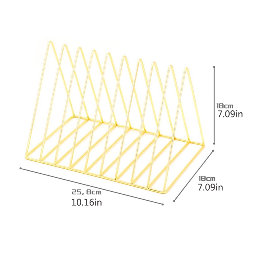 Bastidores de archivos Racks de carpetas de archivos Triangle y soporte de revista, 10 Slot Metal Holder de la revista Almacenamiento de archivos for la decoración de la oficina en casa (dorado) Almac