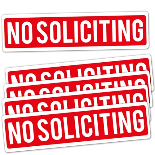 No Soliciting Stickers, 5 Pack Self-Adhesive Vinyl Decal for Door or Window, UV Protected and Waterproof, 8 x 2 Inches