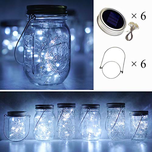 Cynzia Solar Mason Jar Lights, 6 Pack 10 Led Jar Lid String Lights With 6 Hangers(No Jars), Waterproof Fairy Firefly Light For Garden, Patio, Outdoor, Yard, Lawn Decor(Cold White) #TOP1