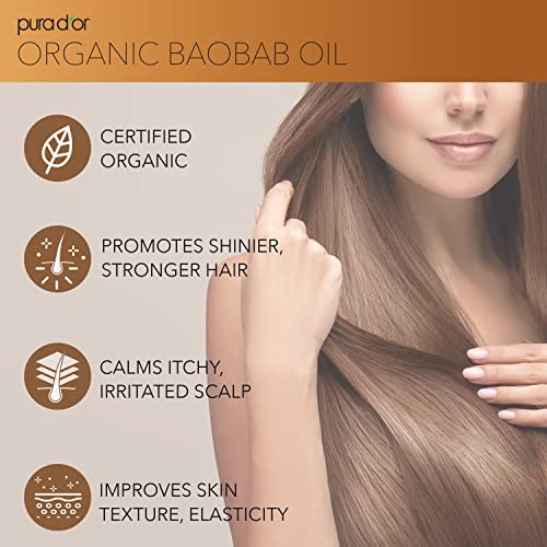 PURA D'OR 4 Oz ORGANIC Baobab Oil - 100% Pure USDA Certified Premium Grade Natural Moisturizer, Cold Pressed, Unrefined, Hexane-Free Base Carrier Oil for DIY Skin Care For Men & Women - Image 4