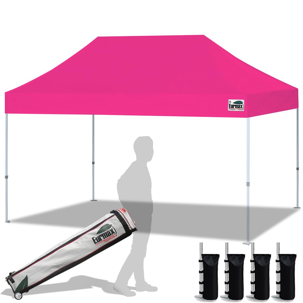 Eurmax USA 10'x15' Pop Up Canopy Tent Commercial Instant Canopies with Heavy Duty Roller Bag,Bonus 4 Sand Weights Bags (Pink)
