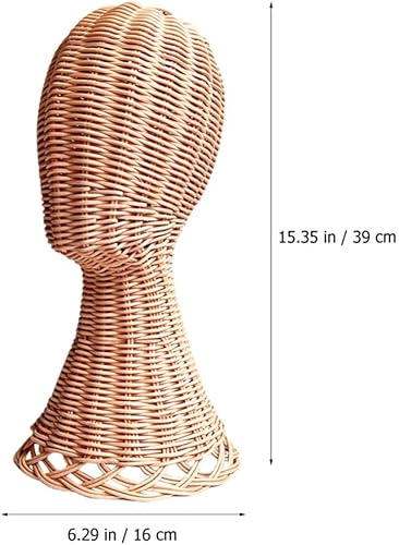 Miniatura 2 de EXCEART Soporte para cabeza de maniquí de ratán, gorra, para peluca, soporte de mimbre para pelucas, sombrero, soporte de exhibición para mujeres